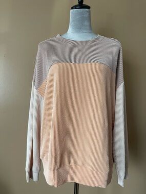 Dokotoo Peach and Cream Colorblock Ribbed Knit long sleeve Top - Size M new